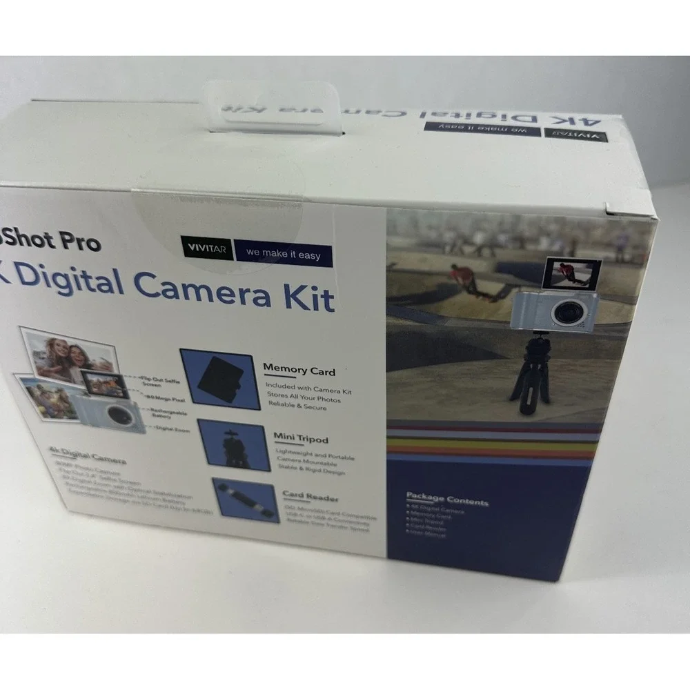 New! Blue Vivitar Snapshot Pro 4K Digital Camera Kit Video W/ Flip Out Screen